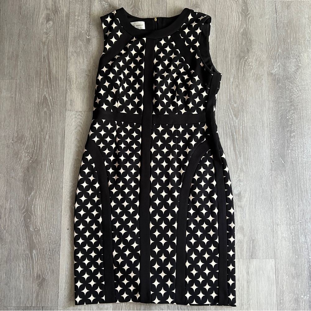 Donna Morgan Black and Ivory Geometric Pattern Dress Size 14